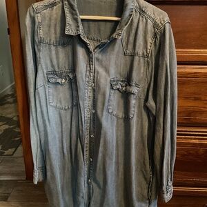 Chambray tunic length shacket